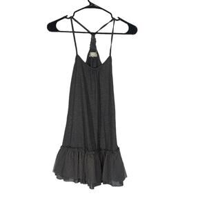 A’Reve Women’s Gray Crochet Ruffle Tulle Trim Racerback Sleeveless Blouse Sz Sm